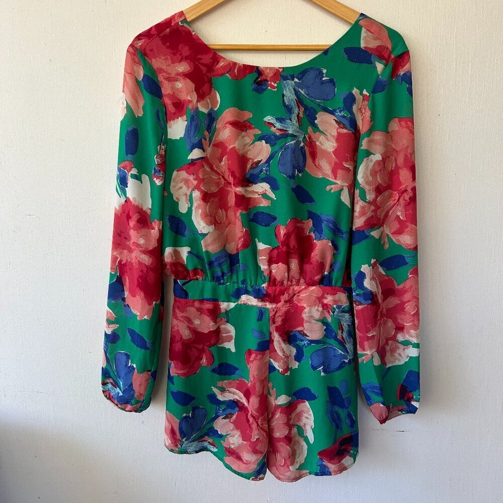 Lulus Floral Romper Womens Medium Wedding Resortwear Vacay Cottagecore Gardenβ